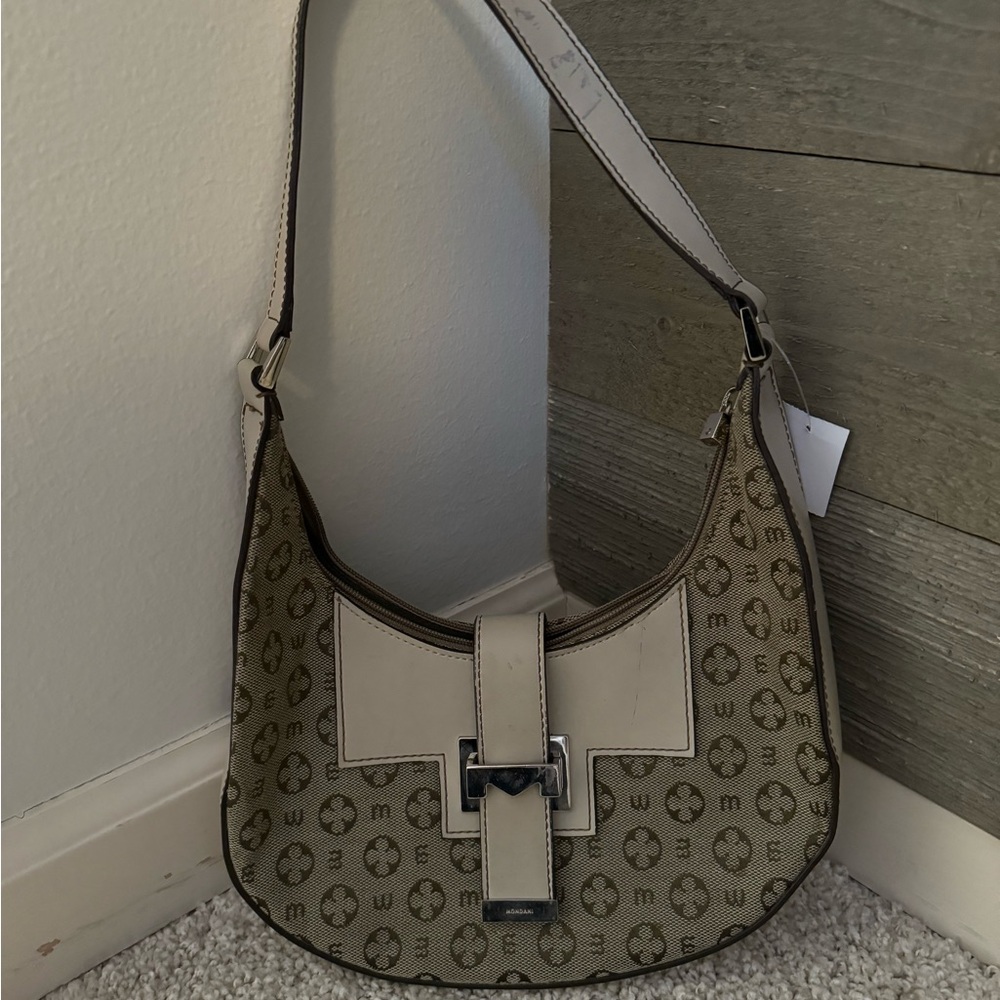 Mondani Beige and Cream Patterned Shoulder Bag